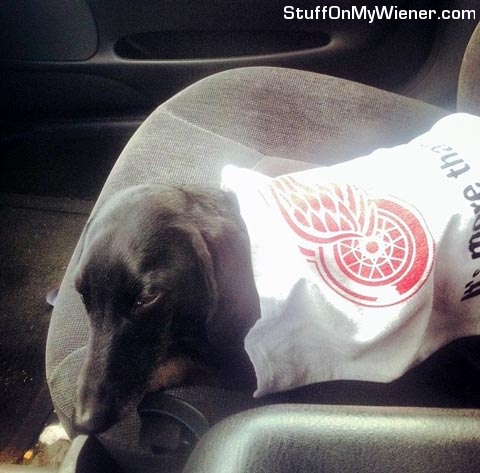 Duncan under a Red Wing towel.